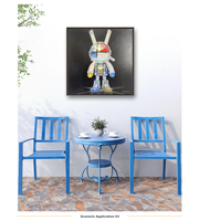 Peinture à l'huile originale de lapin spatial peinte à la main sur toile, Art déco, Art pop géométrique moderne, Décoration murale, Décoration de luxe pour la maison, Mariage