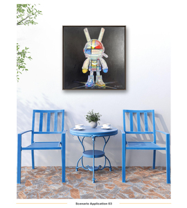 Dipinto a Olio Originale di Coniglio Spaziale, Arte Moderna Geometrica Pop Art su Tela, Decorazione di Lusso per Casa e Matrimonio - Product Image 6