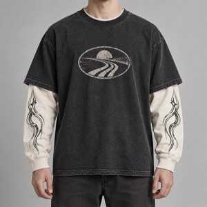 T-<span class=keywords><strong>shirt</strong></span> <span class=keywords><strong>vintage</strong></span> personnalisé à manches longues, épais, avec logo graphique, style streetwear - Product Image 2