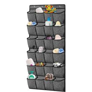 24 Grid Oxford Linen Non-Woven Large <b>Shoes</b> and Boots Pocket Linen Gray <b>Storage</b> Bag Behind the Door - Product Image 5