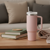 Mug de voyage isotherme extra large 40 oz en acier inoxydable personnalisable, écologique, avec poignée antidérapante, compatible porte-gobelet de voiture