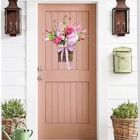 Guirlande de fleurs artificielles en plastique pour le printemps, 35x30cm, style classique fait main, haute qualité, panier suspendu pour porte de maison, Noël