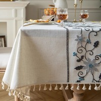 Nappe de table carrée en coton imperméable, motif floral brodé, techniques de tissage, sans plis, personnalisable pour la cuisine