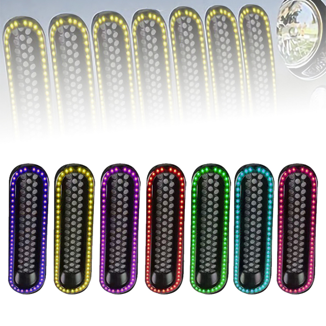 Car Exterior Modification Accessories 7 Pieces Luz De Rejilla LED RGB and White Grille Insert Kit Car Grille Led Light for JEEP