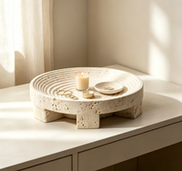 Plateau de vanité rond en travertin personnalisé, pierre naturelle faite à la main pour la maison, l'hôtel, le comptoir de salle de bain, plateau de rangement pour bijoux