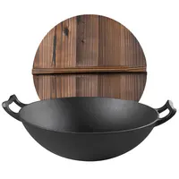 Высококачественные китайские наборы ВОК, большая круглая чугунная посуда с деревянной крышкой