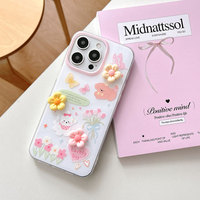 Coque de téléphone transparente antichoc en TPU 3D de style Ins, motif floral crémeux, chiot et nœud papillon, pour iPhone 16 et 17 Pro Max