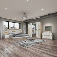 DAVINI Ensemble de chambre à coucher moderne pour hôtel avec tête de lit éclairée et rangement, 5+ tiroirs réglables, tailles Queen/King/Full, MDF/Bois, finition brillante