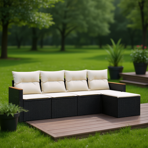 Ensemble de canapés de jardin modulaires en polyrotin noir 4 places, mobilier d'extérieur au design contemporain - Product Image 2