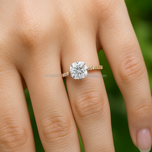 Anillo de Moissanita con Corte Cojín de Oro Sólido de 14K, Halo Oculto, Joyería de Lujo para Boda y Compromiso, Certificado IGI - Product Image 4