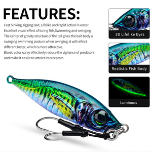 Leurre de pêche en eau salée à lancer lent en métal imprimé en 3D, avec hameçons assistants, 7g 10g 14g 21g 28g 40g 60g 80g, lumineux - Product Image 6