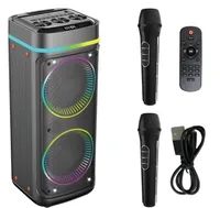 Enceinte sans fil 40W avec lumière RGB, son puissant, super basses, double woofer, pour home cinéma, sur chariot, 2 microphones