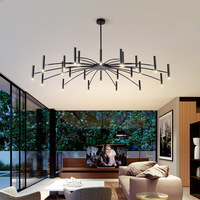 Lustre Sputnik moderne noir avec ampoules G9, grand luminaire en fonte, intensité variable, pour salle à manger, salon, hall d'entrée, chambre de ferme