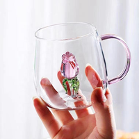 Mug à café en verre soufflé à la main Bomai, en borosilicate haute résistance, décoratif 3D moderne avec figurines, compatible lave-vaisselle et micro-ondes, réutilisable