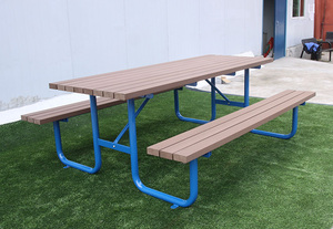Mesa rectangular compuesta de plástico y madera para exteriores, mesa larga de pícnic para acampar - Product Image 6