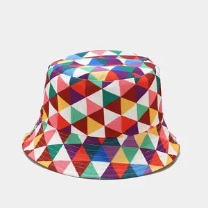 Europe America lattice elements summer outdoor hot selling sun protection hat plaid printed reversible bucket cap hat