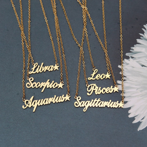 MARONEW nome personalizzato 12 gioielli con stella oroscopo in acciaio inossidabile placcato oro 18 carati segno zodiacale collare per collana a catena cubana - Product Image 6
