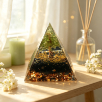 Pyramide en résine Arbre de Vie avec billes de cristal d'améthyste en gros, décorations artisanales pour la maison et le bureau