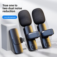 Microphone cravate sans fil transfrontalier Douyin, mini pour diffusion en direct sur téléphones mobiles, enregistrement double canal, réduction de bruit complète