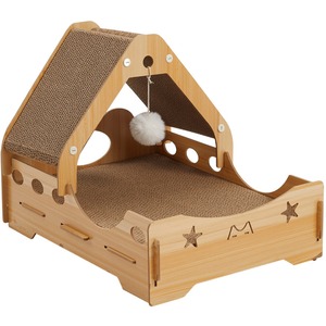 Cama Moderna de Madera Maciza en Forma de Casa con Rascador, Diseño Elegante con Estampado Animal para Sala de Estar - Product Image 2