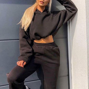 Fabricant de vêtements personnalisé haut court à capuche Jogger Sportswear 2 ensembles populaire femmes décontracté sweat jogging à capuche ensemble - Product Image 2