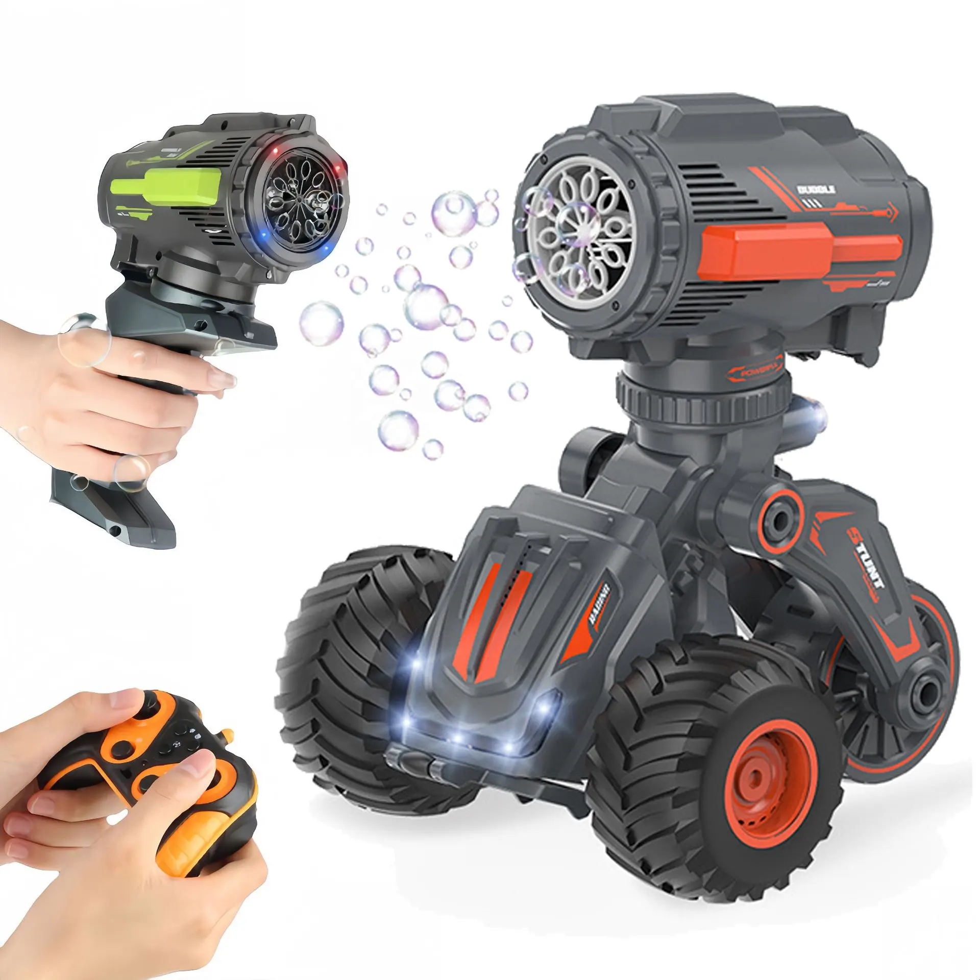 Brinquedo 2 em 1 para carros com controle remoto, soprador de bolhas, carrinho de brincar com máquina de bolhas, transformador, veículo de controle por rádio, engraçado