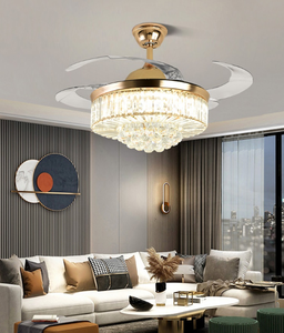 Đèn Quạt Vô Hình Pha Lê Cao Cấp Đèn Chùm Hình Tròn Thông Minh Lưỡi Dao Có Thể Thu Vào - Product Image 4