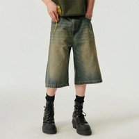 Shorts en jean vintage déchirés et délavés pour hommes, taille mi-haute, patchwork, décontractés, avec impression de logo personnalisée OEM