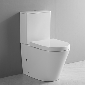 Inodoro de estilo europeo para hoteles, de altura confortable, montado en el suelo, sin borde, con sifón en P, doble descarga, de pared, conjunto de inodoro WC. - Product Image 1