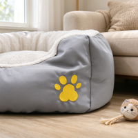 Lit rond confortable pour chat, lit pour animaux de compagnie doux et lavable avec motif de patte pour chats et petits chiens
