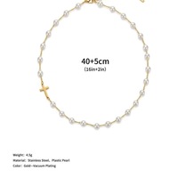 Collier pour pull en acier inoxydable 18K avec pendentif croix et chaîne de clavicule perlée