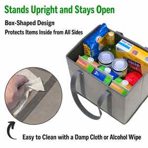Boîte de rangement pliable en tissu non tissé, grande capacité, résistante à l'humidité, fond renforcé, boîte d'organisation portable pour les courses, en stock - Product Image 5