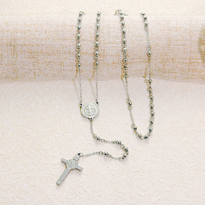 Chaîne de perles en acier inoxydable doré et argenté Saint Benoît, collier religieux avec croix de la Vierge <span class=keywords><strong>Marie</strong></span>, chapelet catholique - Product Image 6