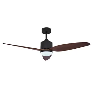 Ventilatore da soffitto con luce a led a 3 pale in legno massello semplice in stile europeo da 52 pollici con telecomando per casa, ufficio