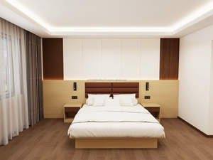 Juego de Muebles de Dormitorio Económico y Moderno para Hotel de 3 Estrellas, Cama King Size de Madera con Mesitas de Noche, Armario y Minibar para Habitación Completa - Product Image 2