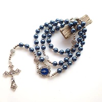 Mecrt Catholique Chapelet Verre Crucifix Imitation Perle Croix Chapelet En Alliage De Zinc Collier Perlé Pendentif Chaîne Cadeau En Gros