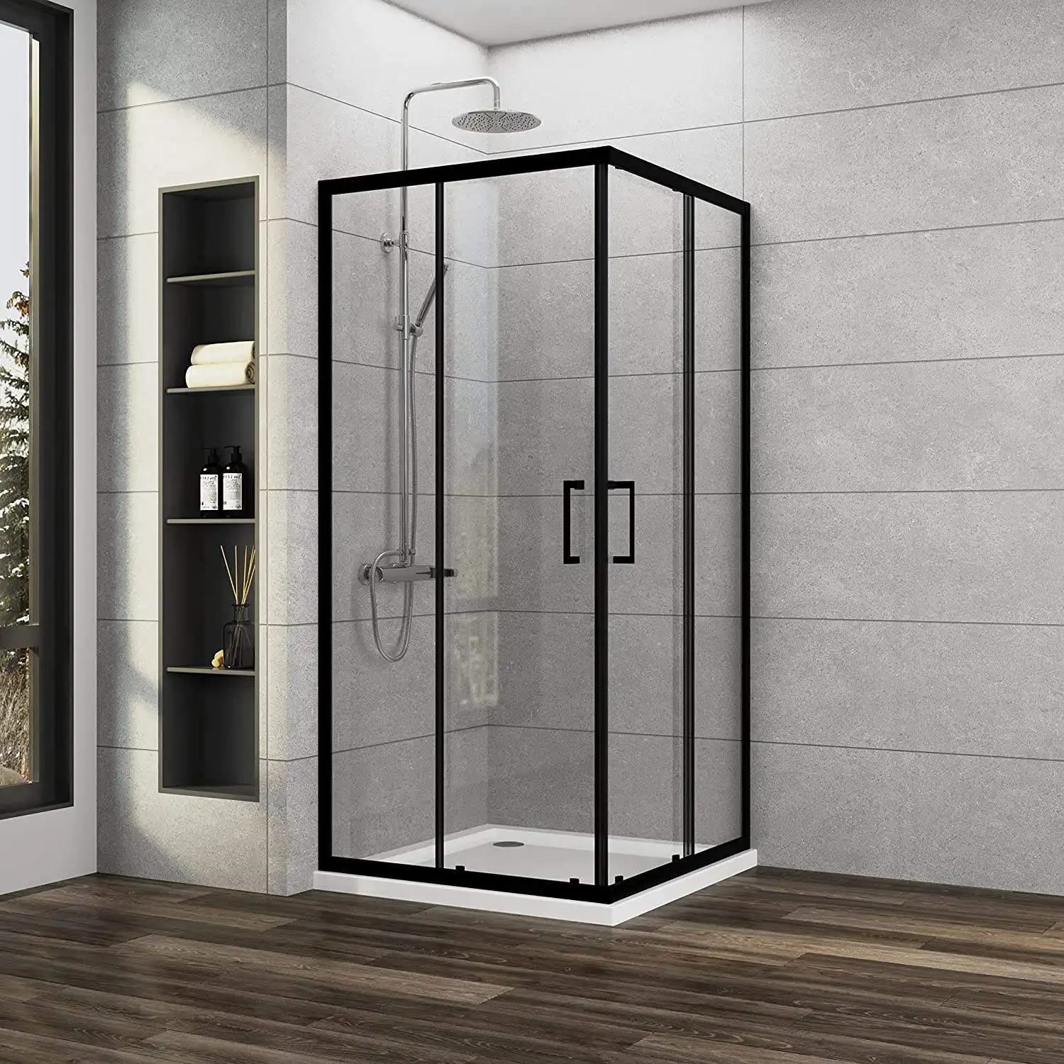 Modern Square Aluminum Alloy Waterproof Clear Tempered Glass Double Sliding Door Bathroom Shower Room Cabin