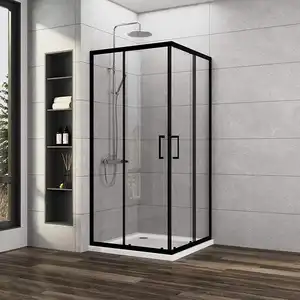 Cabina de cuarto de baño con ducha de puerta corredera doble de vidrio templado transparente impermeable de aleación de aluminio cuadrado moderno