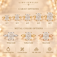 Bague de fiançailles solitaire en or jaune 14 carats avec diamant de laboratoire radiant 3 carats E VVS2, certifié IGI, personnalisable OEM ODM, vente en gros