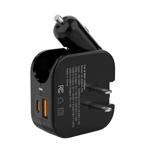 2 in 1 Home Travel Wall AC / Car Dual USB charger with worldwide foldable DC plug and universal socket