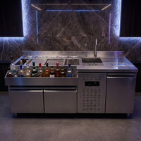 Table de barman en acier inoxydable à double porte avec fentes pour bouteilles, refroidisseur de bière/bar, contrôle numérique de la température pour les boissons
