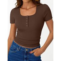 Camisetas Henley Acanaladas Básicas para Mujer FOXA, Moda Verano 2026, Lindas, Casuales, Transpirables, de Manga Corta, Ropa de Primavera