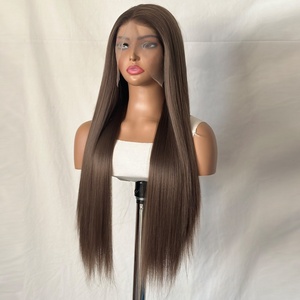Perruque Lace HD 13*4 synthétique premium, longue et droite, résistante à la chaleur, avec ligne de cheveux naturelle, gris <span class=keywords><strong>noisette</strong></span>, service OEM personnalisé - Product Image 3