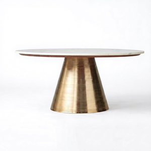 Mesa de centro ovalada moderna con superficie de mármol blanco y base de latón, mueble para sala de estar - Product Image 1