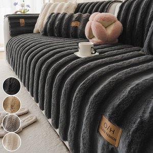 Funda de Sofá de Piel Sintética de Conejo, Gruesa y Cálida, de Color Sólido, para Otoño e Invierno, Antideslizante y Fija - Product Image 1