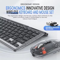 Keyboard dan Mouse Mini Nirkabel Transparan Slim Kustom dengan Lampu Latar RGB, Keyboard dan Mouse Isi Ulang untuk Laptop Tablet PC