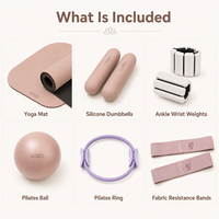 Set de Accesorios de Pilates de Color Personalizado con Tapete de Yoga, Mancuernas, Bandas Elásticas y Pesas para Tobillos, Kit de Pilates para Entrenamiento en Casa o Estudio