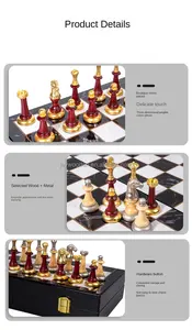 Dropshipping Pièce d'échecs populaire en métal marbré Jeu d'échecs pour adultes Jeu d'échecs de luxe en bois et métal Plateau d'échecs pour l'Europe
