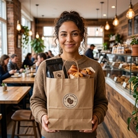 Individuell Bedruckte Großhandels-Takeaway-Tüten für Fast-Food-Restaurants aus Braunem Kraftpapier mit Gedrehten Griffen
