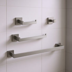 Set di accessori per il bagno in acciaio inossidabile, montaggio a parete, design minimalista spazzolato per l'organizzazione del bagno - Product Image 2